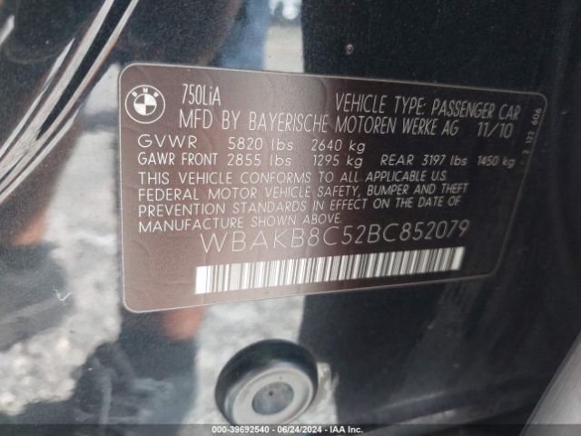 2011 BMW 750LI WBAKB8C52BC852079 Photo 8
