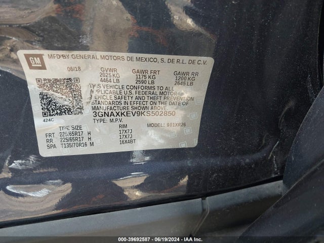 Chevrolet EQUINOX LT 2019 3GNAXKEV9KS502850 Image 9