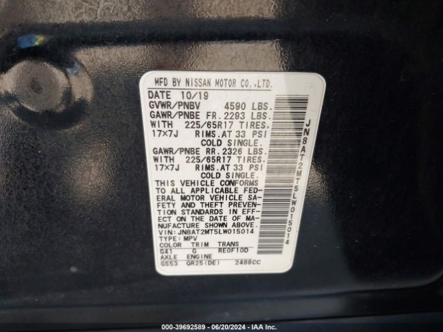 JN8AT2MT5LW015014 Nissan Rogue S Fwd