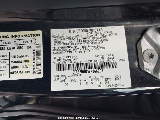 Ford FUSION SE 2014 3FA6P0HD5ER366207 Image 9