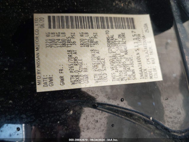 Nissan Titan S 4x2 2020 1N6AA1EE0LN511157 Image 9