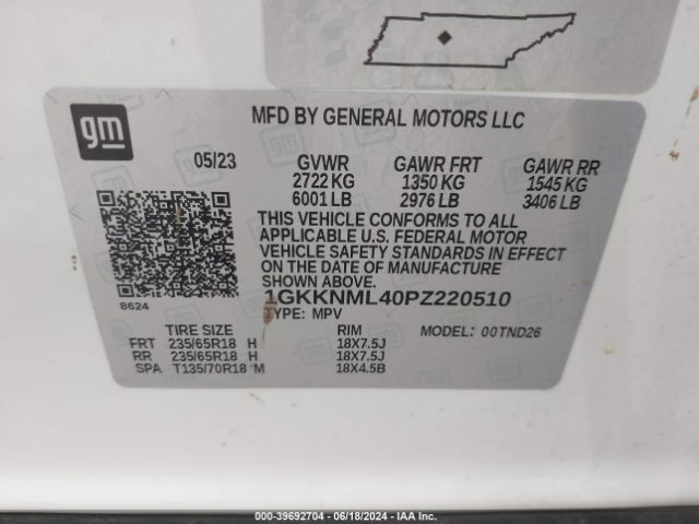 1GKKNML40PZ220510 GMC Acadia Fwd Slt