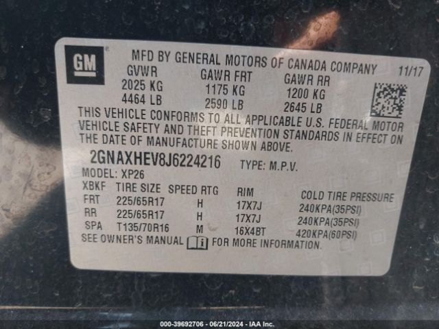 2GNAXHEV8J6224216 Chevrolet EQUINOX LS
