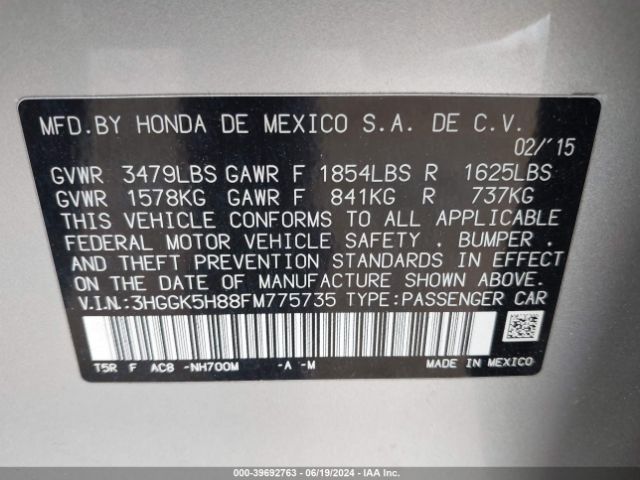 3HGGK5H88FM775735 Honda Fit Ex/ex-l