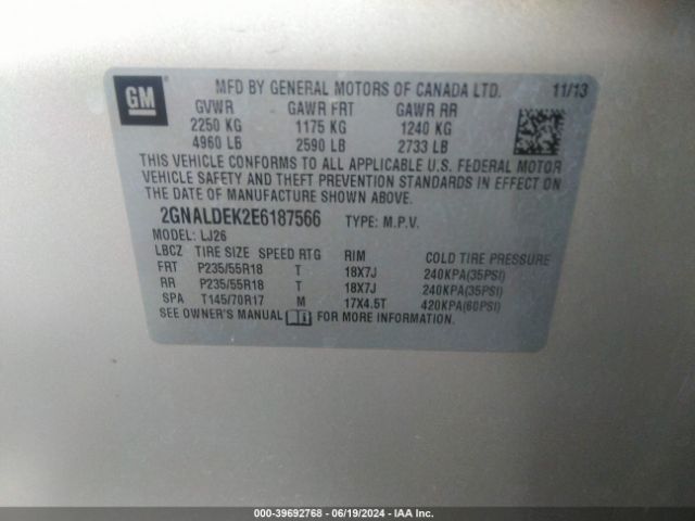2GNALDEK2E6187566 Chevrolet Equinox Ltz