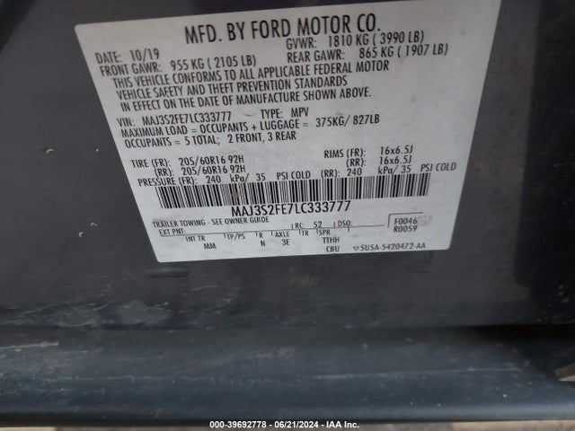Ford ECOSPORT S 2020 MAJ3S2FE7LC333777 Image 9