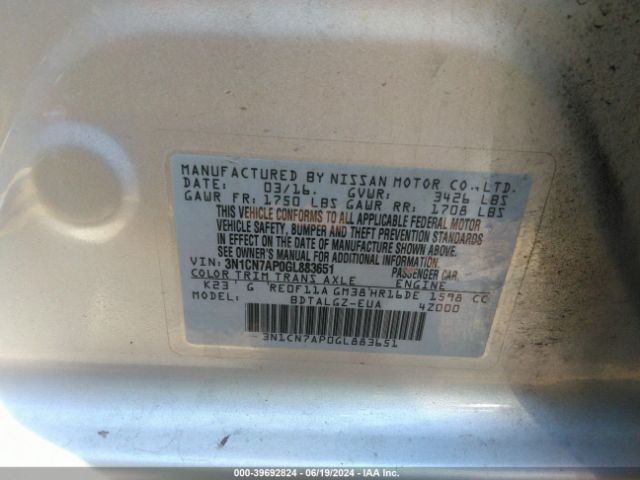 3N1CN7AP0GL883651 Nissan Versa 1.6 Sl