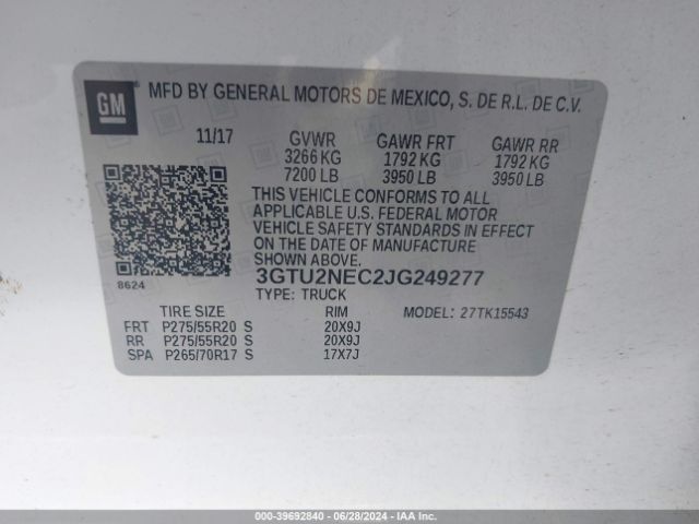 3GTU2NEC2JG249277 GMC Sierra 1500 Slt