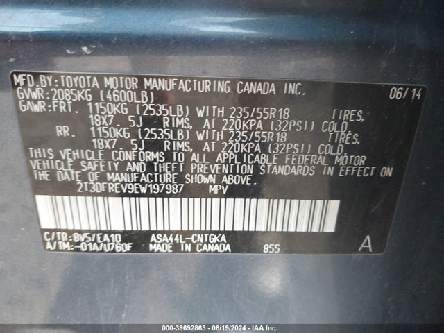 Toyota Rav4 Limited 2014 2T3DFREV9EW197987 Image 9