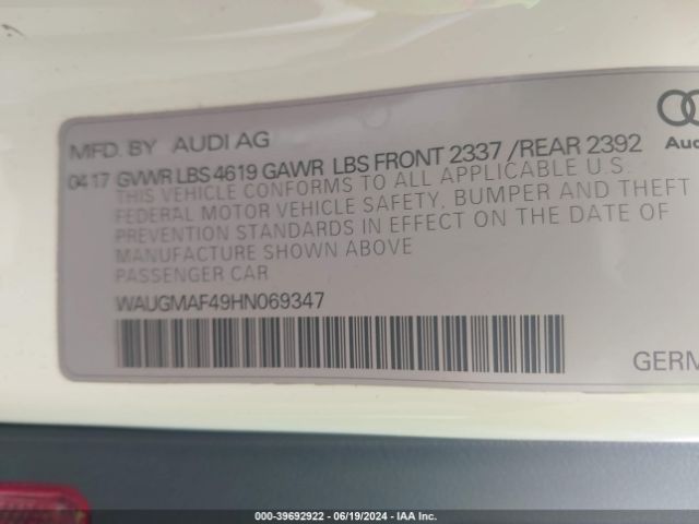 WAUGMAF49HN069347 Audi A4 2.0t Ultra Premium