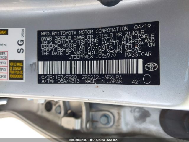 2020 TOYOTA COROLLA JTDEPRAE8LJ035979 Photo 8