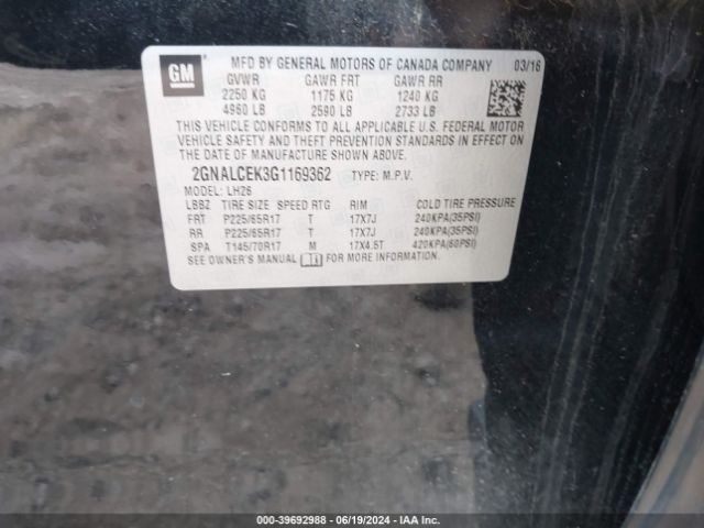 2GNALCEK3G1169362 Chevrolet EQUINOX LT