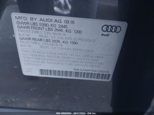 WA1LFAFP7FA125015 Audi Q5 2.0t Premium