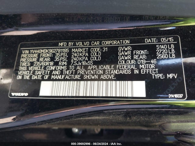 YV440MDK9G2781195 Volvo Xc60 T5 Drive-e Premier
