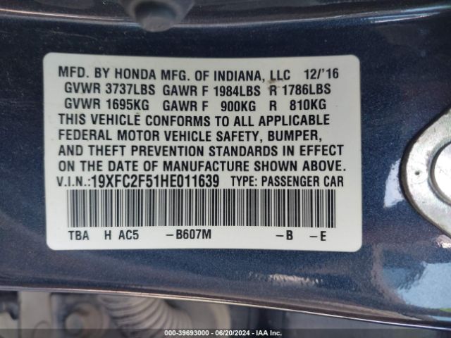 19XFC2F51HE011639 Honda Civic Lx