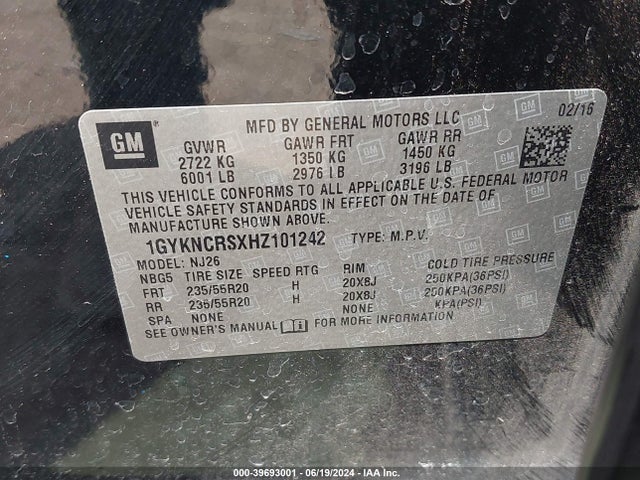 1GYKNCRSXHZ101242 Cadillac Xt5 Premium Luxury