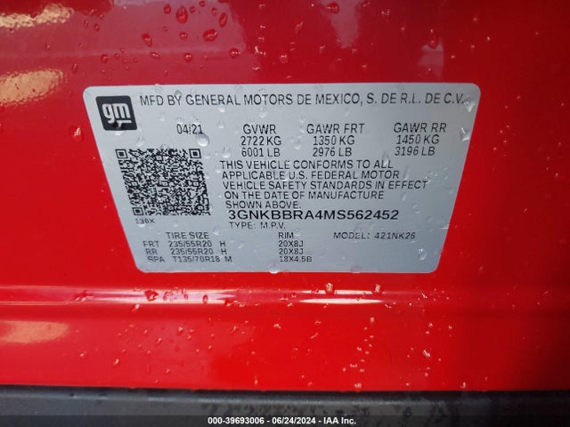 3GNKBBRA4MS562452 Chevrolet Blazer Fwd 1lt