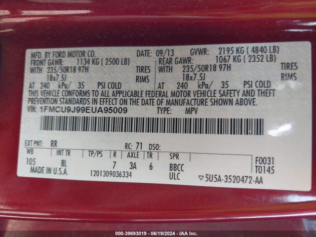 Ford Escape Titanium 2014 1FMCU9J99EUA95009 Image 9