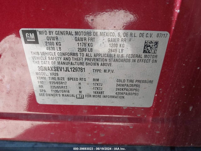 Chevrolet EQUINOX LT 2018 3GNAXSEV1JL129781 Image 9