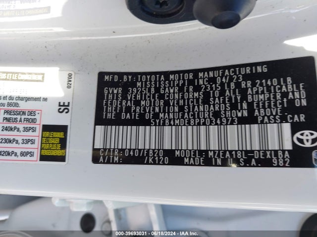 Toyota COROLLA LE 2023 5YFB4MDE8PP034973 Image 9
