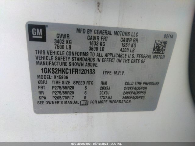 1GKS2HKC1FR120133 GMC Yukon Xl 1500 Slt