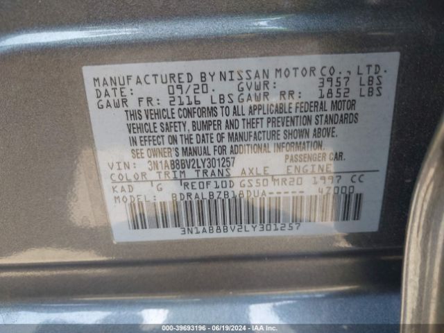 3N1AB8BV2LY301257 Nissan Sentra S Xtronic Cvt