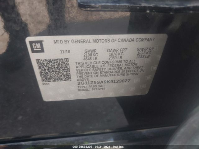 2G11Z5SA9K9123827 Chevrolet IMPALA LT