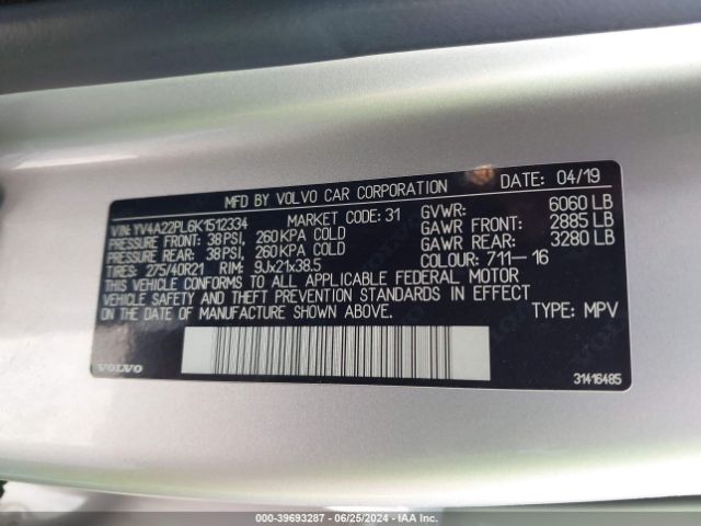 YV4A22PL6K1512334 Volvo Xc90 T6 Inscription