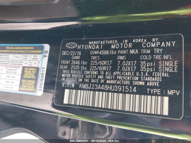 KM8J23A48HU391514 Hyundai TUCSON SE