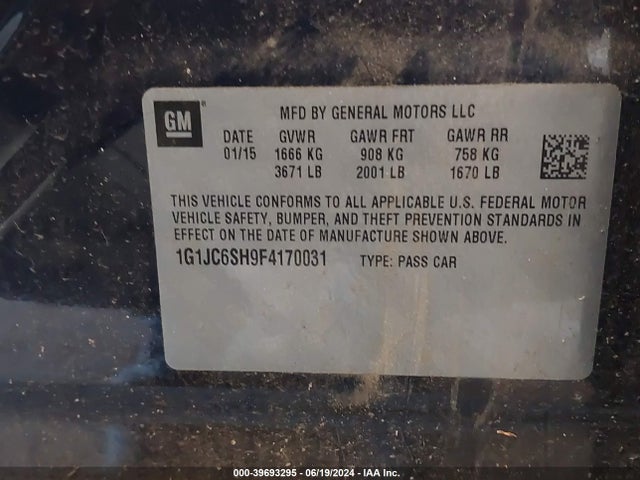 Chevrolet Sonic Lt Auto 2015 1G1JC6SH9F4170031 Image 9