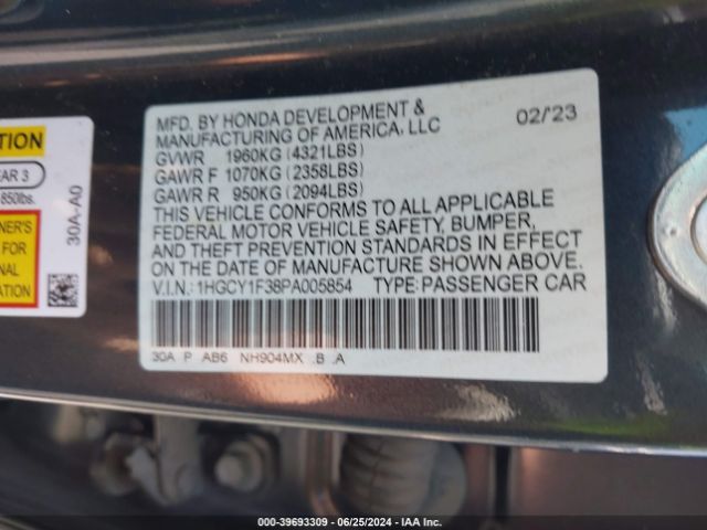 1HGCY1F38PA005854 Honda ACCORD EX