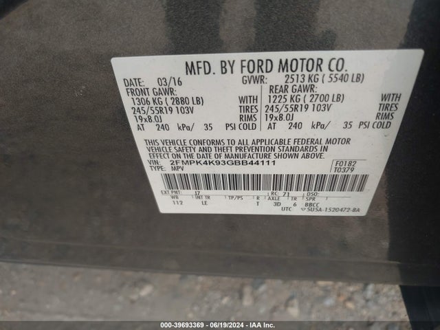 Ford Edge Titanium 2016 2FMPK4K93GBB44111 Image 9