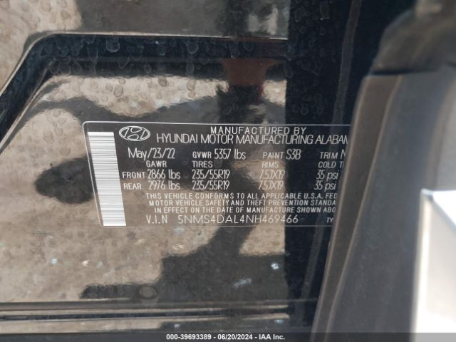 5NMS4DAL4NH469466 Hyundai Santa Fe Limited