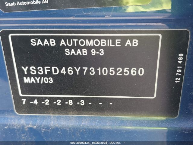 2003 SAAB 9-3 YS3FD46Y731052560 Photo 8
