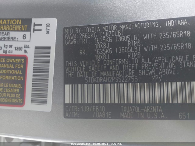 Toyota Highlander Le 2023 5TDKDRAH2PS522755 Image 9