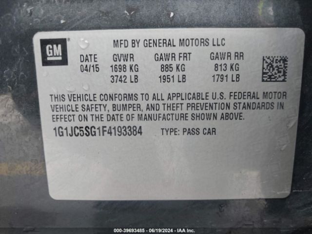 1G1JC5SG1F4193384 Chevrolet Sonic Lt Auto