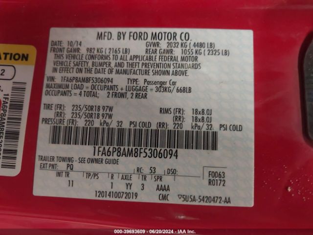 1FA6P8AM8F5306094 Ford Mustang V6