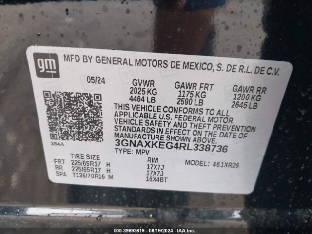 3GNAXKEG4RL338736 Chevrolet Equinox Fwd Lt