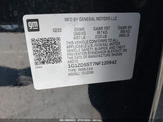 1G1ZD5ST7NF120942 Chevrolet Malibu Fwd Lt