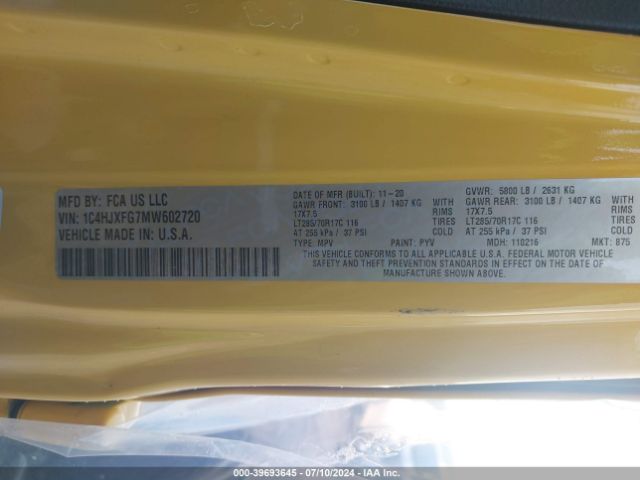 1C4HJXFG7MW602720 Jeep Wrangler Unlimited Rubicon 4x4