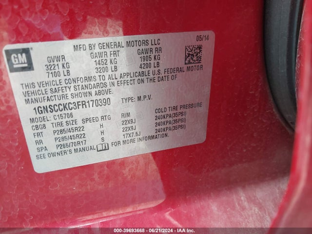 Chevrolet Tahoe Ltz 2015 1GNSCCKC3FR170390 Image 9