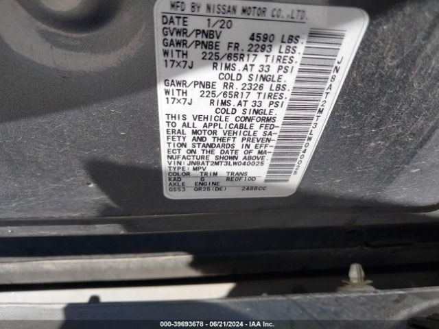 JN8AT2MT3LW040025 Nissan Rogue S Fwd