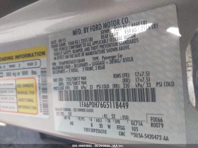 1FA6P0H76G5118449 Ford FUSION SE
