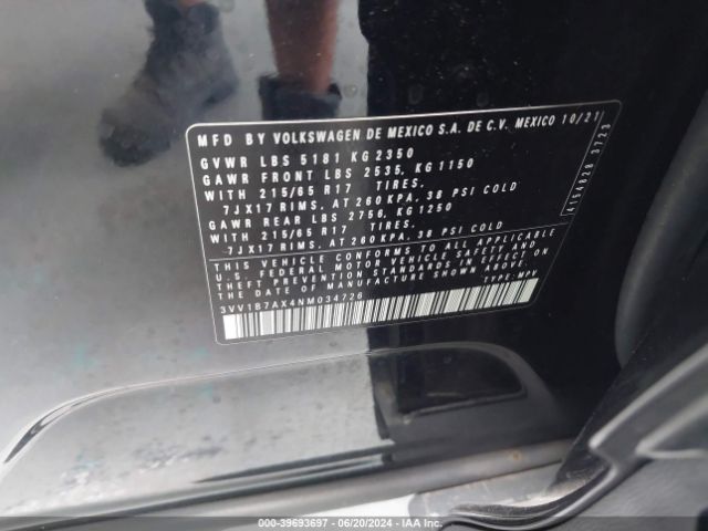 3VV1B7AX4NM034726 Volkswagen Tiguan 2.0t S