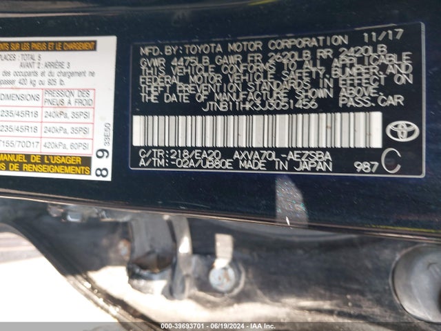 Toyota CAMRY SE 2018 JTNB11HK3J3051456 Image 9