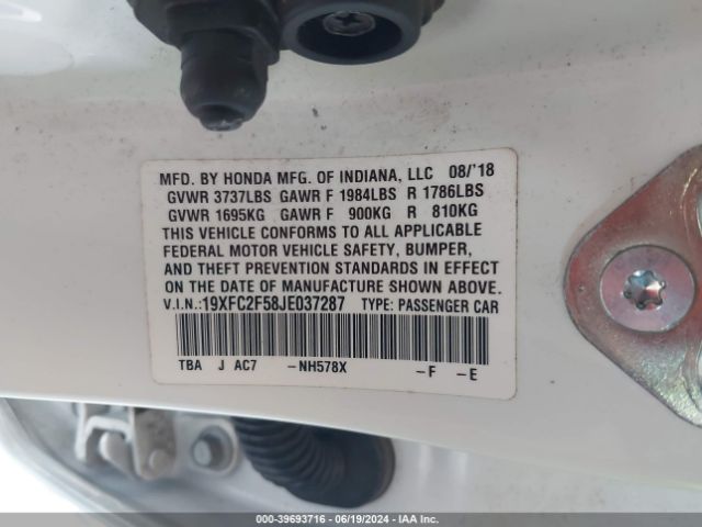 19XFC2F58JE037287 Honda Civic Lx