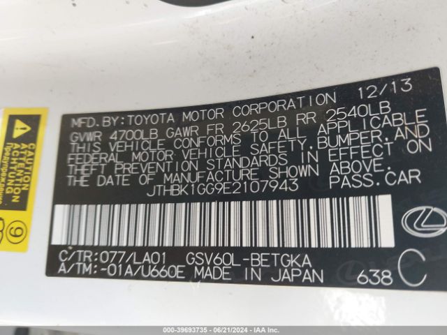 JTHBK1GG9E2107943 Lexus ES 350