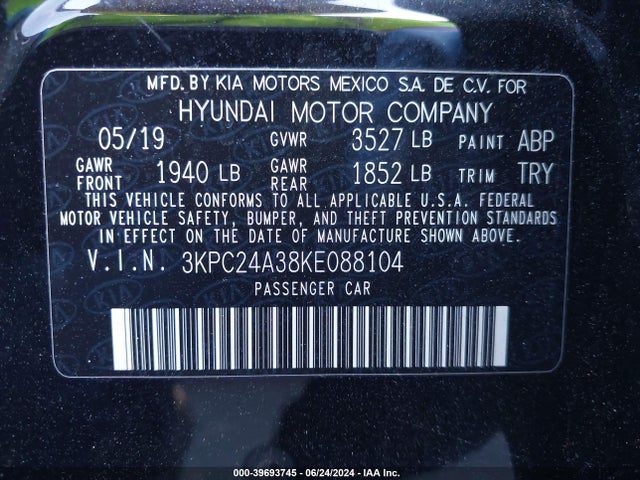 Hyundai ACCENT SE 2019 3KPC24A38KE088104 Image 9