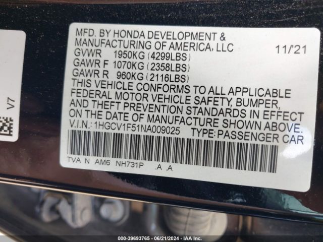 2022 HONDA ACCORD 1HGCV1F51NA009025 Photo 8
