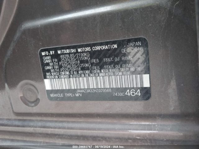 JA4AZ3A32HZ029568 Mitsubishi Outlander Sel